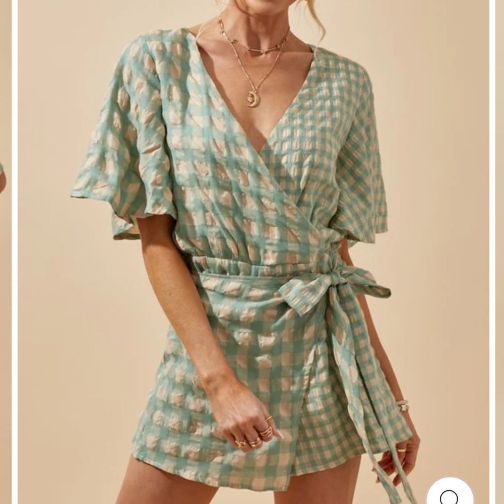 Talulah Gingham Wrap Romper - Picture 1 of 6